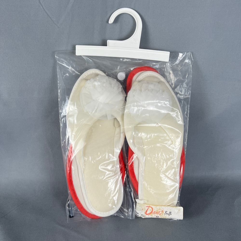 Vintage Deena Scuffs Slippers Womens Small Red White Rosette Flower Set 2 Pairs
